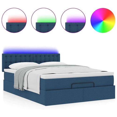VidaXL otomanski okvir kreveta s madracem plavi 140x200cm od tkanine Slike