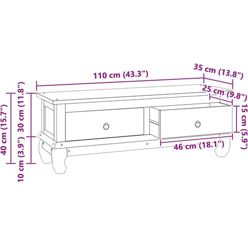  stalak s ladicama Prirodna 110 x 35 x 40 cm Čvrsto teak drvo Slike