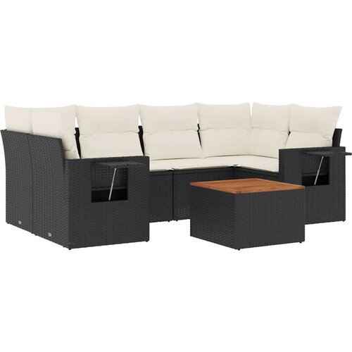  7-dijelni set vrtnih sofa od poliratana s jastucima crni Crna Slike