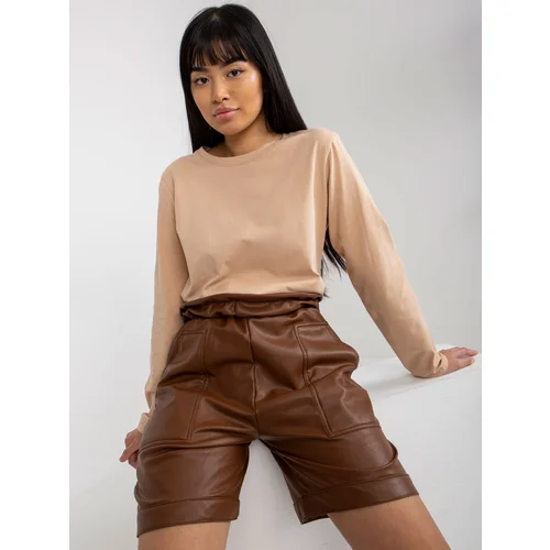 Fashion Hunters Brown insulated shorts made of eco-leather for leisure time