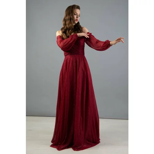 Carmen Red Silvery Collar Long Sleeve Engagement Dress