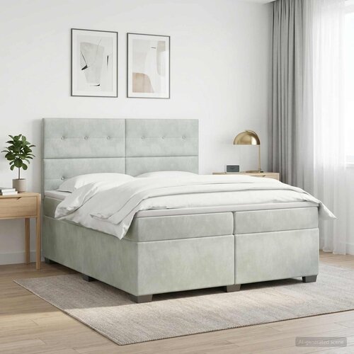  Boxspring krevet s madracem Svjetlosiva 200 x 200 cm Baršun Cene