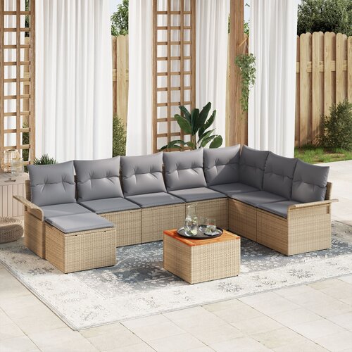 VidaXL 9-dijelni Vrtni Sofa Set s Jastucima bež Poli Ratan Akacija Slike