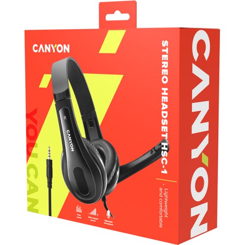 Canyon HSC-1 basic PC headset with microphone, combined 3.5mm plug, leather pads, Flat cable length 2.0m, 160*60*160mm, 0.13kg, Black Cijene