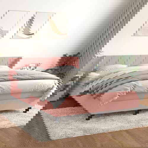 The Living Store Box spring postelja z vzmetnico roza 140x200 cm žamet - Box Spring Postelja, (21490293) Cene