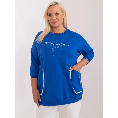 Fashion Hunters Plus size blue long blouse with pockets