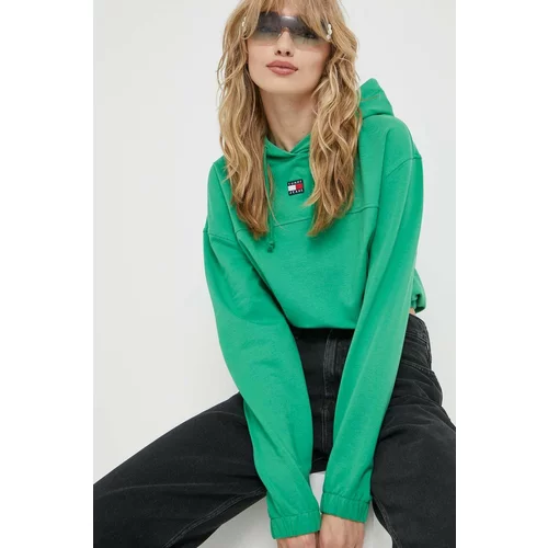 Tommy Jeans Pulover ženska, zelena barva, s kapuco