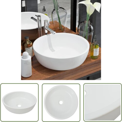 The Living Store Umivalnik Okrogel Keramičen Bele Barve 42x12 cm - Umivalnik, (21744775) Cene
