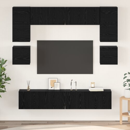 VidaXL Set TV komoda s policom Ostalo s pohranom s vratima 8 pcs Crni hrast 80 x 30 x 30 cm Slike
