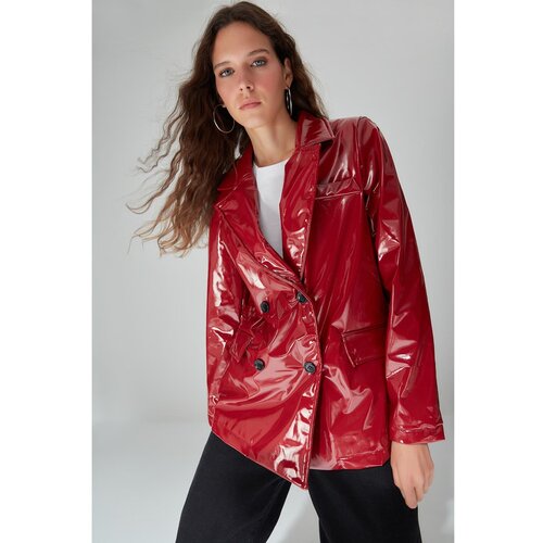 Trendyol Limited Edition Burgundy Blazer Patent Leather Jacket Slike