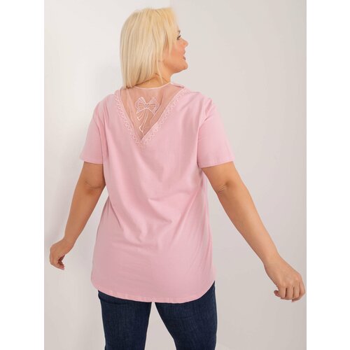 Fashion Hunters light pink plus size blouse with a decorative neckline Slike