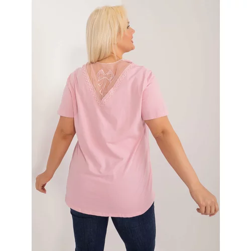 Fashion Hunters Light pink plus size blouse with a decorative neckline