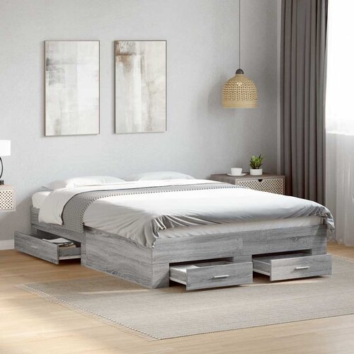 Furnova Posteljni okvir s predali siva sonoma 135x190cm inženirski les, (21935195) Slike