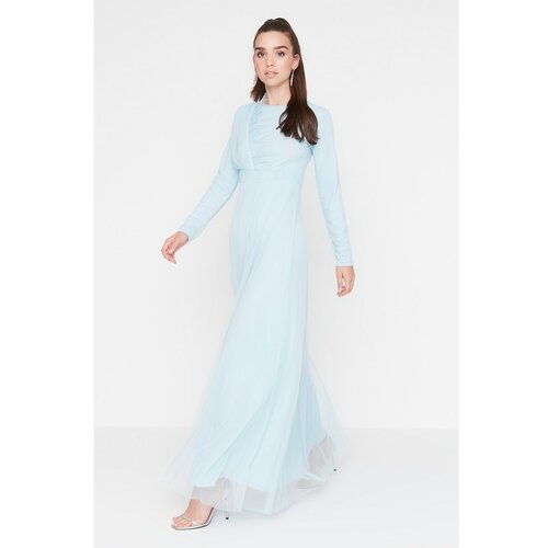 Trendyol Ice Blue Otrish Detailed Islamic Clothing Evening Dress Slike