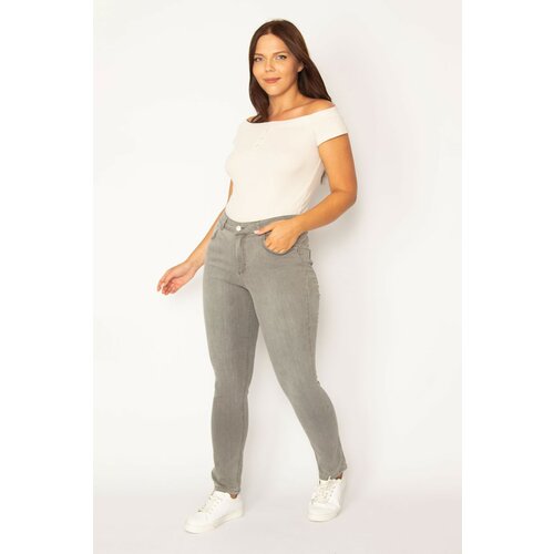 Şans Women's Plus Size Gray Lycra Skinny Jeans Slike
