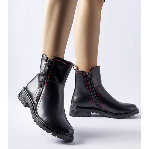 Gemre Black ankle boots with decorative red stitching Nereo Cene