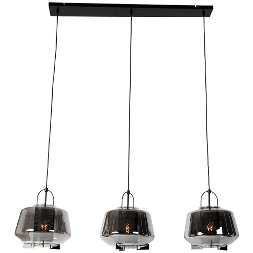QAZQA Viseča svetilka črna z dimnim steklom 30 cm podolgovata 3-light - Kevin Cene