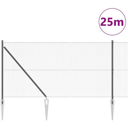VidaXL zavarena žičana ograda s 13 potpornih stubova Siva 1x25 m Čelik Slike