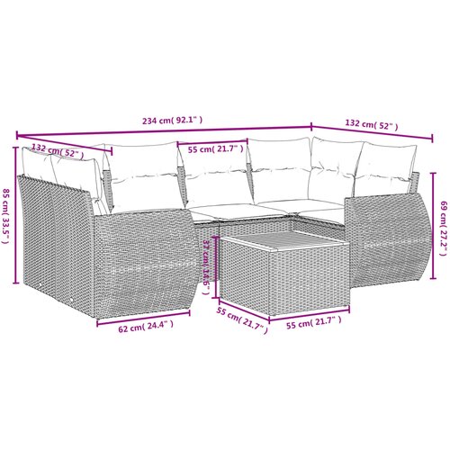  7-dijelni set vrtnih sofa od poliratana s jastucima crni Crna 70 x 62 x 69 cm Slike