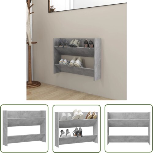 The Living Store Stenska omara za čevlje betonsko siva 80x18x60cm inženirski les - Stenska Omarica Za Čevlje, (21744415) Cene