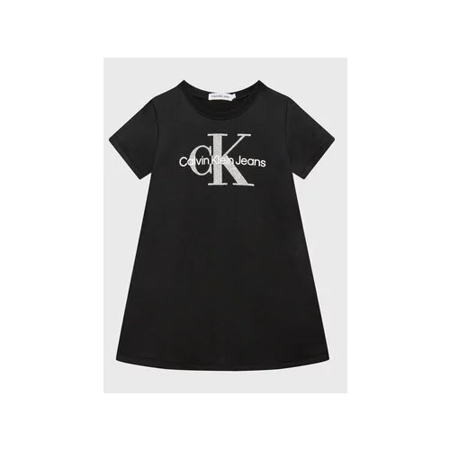 Calvin Klein Jeans Vsakodnevna obleka Monogram Metallic IG0IG01835 Črna Regular Fit