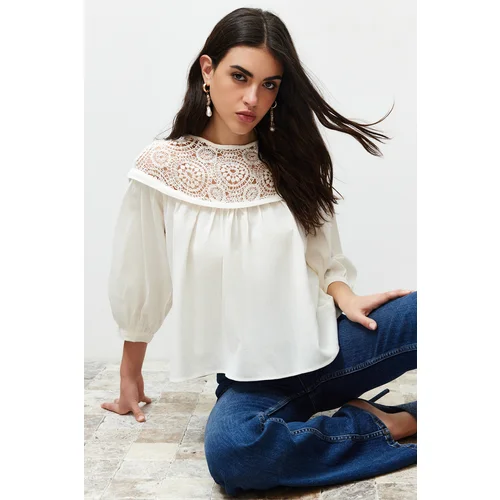 Trendyol Ecru Lace Detail Muslin Woven Blouse