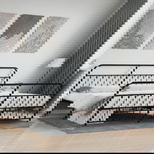 The Living Store Kovinski posteljni okvir z vzglavjem in vznožjem črn 193x203 cm - Posteljni Okvir, (21528700) Cene