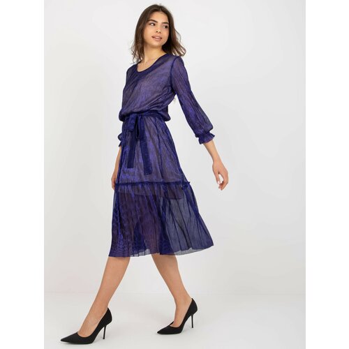 Fashion Hunters Navy blue cocktail dress with wide frills Slike