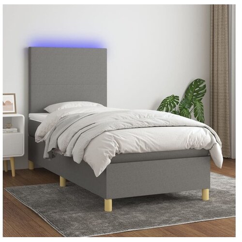  Box spring postelja z vzmetnico LED temno siva 100x200 cm blago Cene