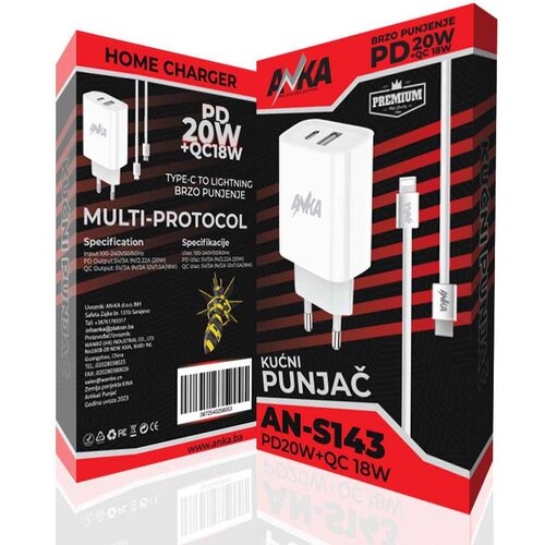  KUCNI AN-S143 PD+QC 20W TYPE-C TO LIGHTNING 2 PORT ANKA Cijene