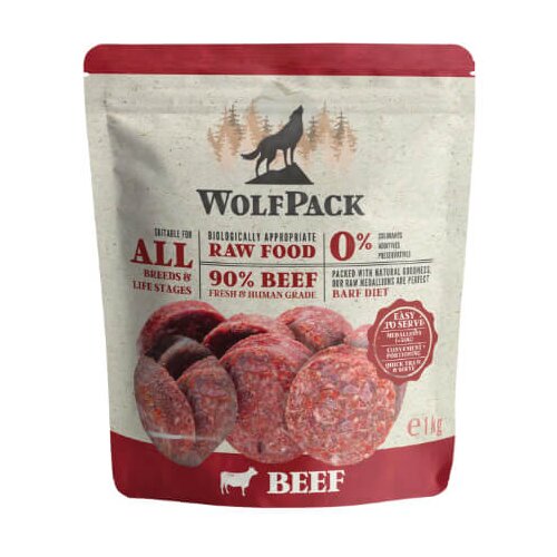 WolfPack Barf surova hrana v obliki medaljonov, govedina - 1 kg (20 x 50 g) 1 kg Cene