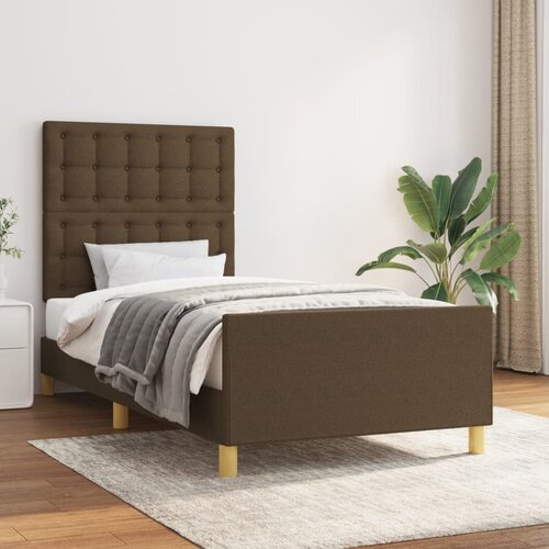  The Living Store Posteljni okvir z vzglavjem temno rjav 90x190 cm blago - Posteljni Okvir Z Vzglavjem, (21458123) Slike