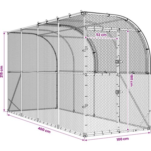  Kavez za piletinu uz zid Srebrna 400 x 100 x 215 cm Slike
