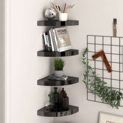 vidaXL Kotne police 4 kosi visok sijaj črne 25x25x3,8 cm MDF Cene