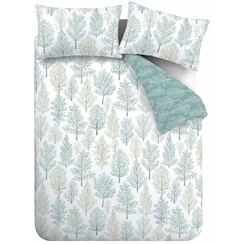 Catherine Lansfield Bijelo-zelena posteljina za bračni krevet 200x200 cm Wilda Tree -
