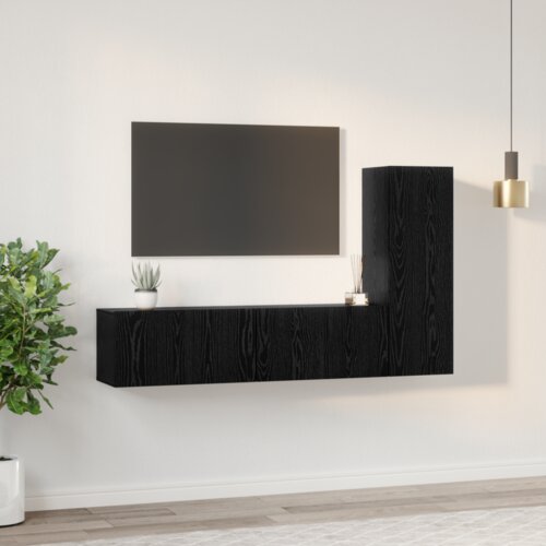 VidaXL Set TV ormarića s policom s pohranom s vratima 3 pcs Crni hrast S 30.5 x 30 x 90 cm Slike