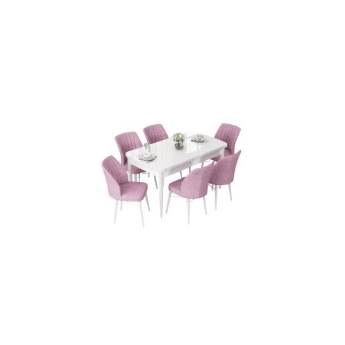 Hanah home set trpezarijski sto i 6 stolica nef white pink Cene
