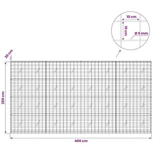  Gabion s žicom debljine 5 mm i mrežom 10x10 cm 400x20x200 cm - 20 cm 200 cm 400 cm Slike