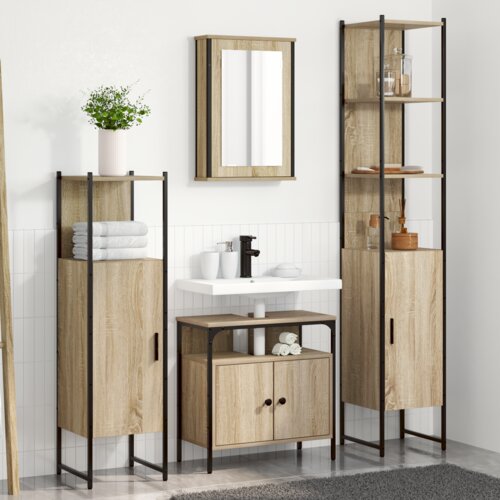 vidaXL Komplet pohištva za kopalnico s polico 4 pcs sonoma hrast Cene