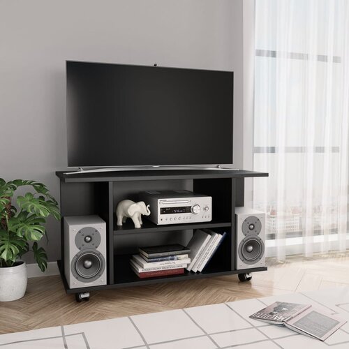 Furnova TV omarica s kolesci črna 80x40x45 cm inženirski les, (21924151) Cene