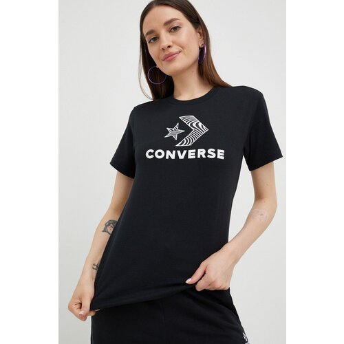 Converse Bombažna kratka majica črna barva Slike