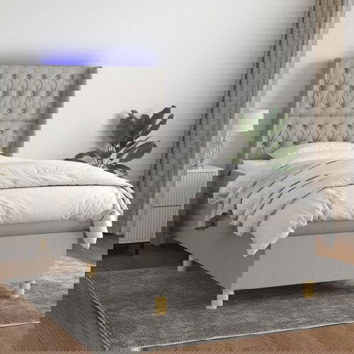 The Living Store Box spring postelja z vzmetnico LED svetlo siva 90x190 cm blago - Box Spring Postelja, (21520843) Slike