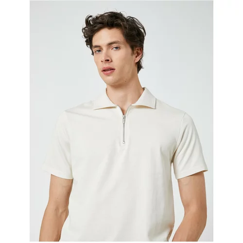 Koton Zippered T-Shirt Polo Neck Short Sleeve Cotton