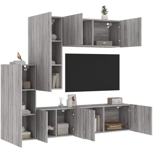  5-dijelni zidni TV elementi siva boja hrasta konstruirano drvo