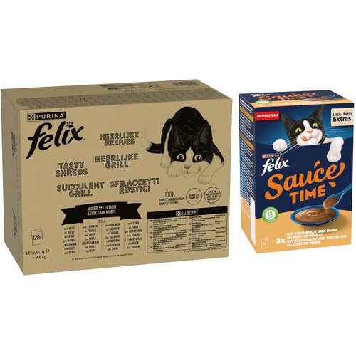  120x 85g Jumbo pak. Felix + 24x 40g Sauce Time okus piletine i puretine gratis! - &amp;quot;Tasty Shreds&amp;quot; vrećice 120 x 80 g Mije&amp;scaron;ani izbor u umaku Slike