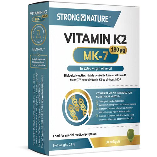 Strong Nature Vitamin K2 MK-7 u ekstra devičanskom maslinovom ulju 180 &micro;g, 30 kapsula Cene