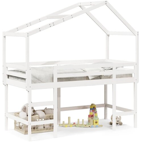 Maison Chic Postelja za odrasle - Posteljni Okvir z lestvijo in streho bel 90x200 cm borovina, (22082487) Cene
