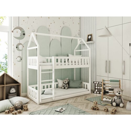 Drveni dečiji krevet na sprat pola - beli - 190*90 cm Slike
