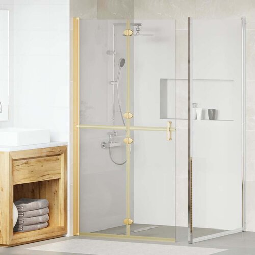 VidaXL Zid za walk-in tu&amp;scaron; Ostalo Zlatna i prozirna 100 x 190 cm Slike