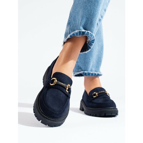 SHELOVET Navy blue suede loafers for women Cene